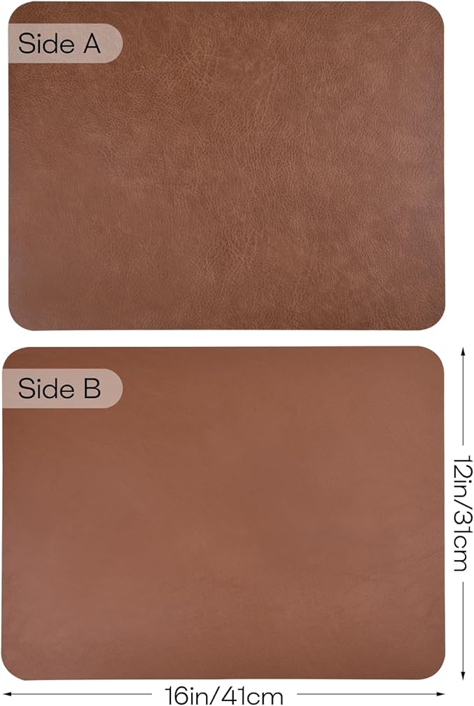 AAPLKER Faux Leather Placemats Set of 6, Vinyl Placemats Wipeable Waterproof Oil-Proof Table Mats, Heat Resistant Place Mats, Table Mats for Kitchen Indoor Outdoor, 15.8 x 11.8 inches (Brown)