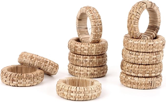 CLEENTABLE Jute Napkin Ring, Hand Wovwn Napkin Rings - 12-Pcs Handmade Rattan Napkin Holders Fall Farmhouse Napkin Rings for Thanksgiving, Christmas, Wedding Table Decoration (Natural)