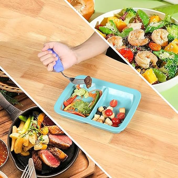Adaptive Utensils for Hand Tremors,Weighted Utensils with Non-Slip Handle to Easy Grip for Elderly Use(Right Hand 1 pc Fork+1 pc Spoon=2 pcs, Purple)