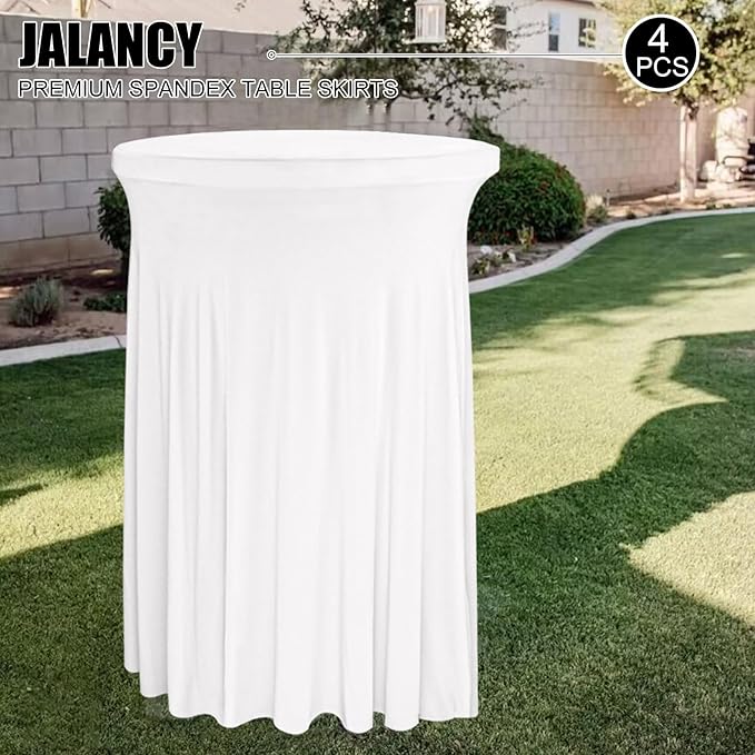 4 Packs 32 x 43 Inch Spandex Round Cocktail Table Skirts Stretch Cocktail Table Cover Fitted for High Top Tables for Wedding Bar Party Banquet (White)