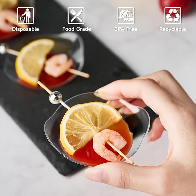 Kucoele 100 Pack Mini Dessert Plates, Small Clear Plastic Trays with Spoons Disposable Party Serving Plates for Appetizer, Dessert, Fruit
