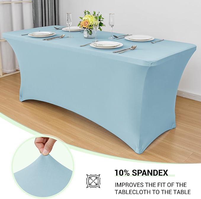 Obstal 6 Pack Spandex Stretch Table Covers for 6 Foot Tables - 6 FT Rectangular Fitted Tablecloth Protector for Wedding, Banquet, Party (Dusty Blue, 72'' Length x 30'' Width x 30'' Height)