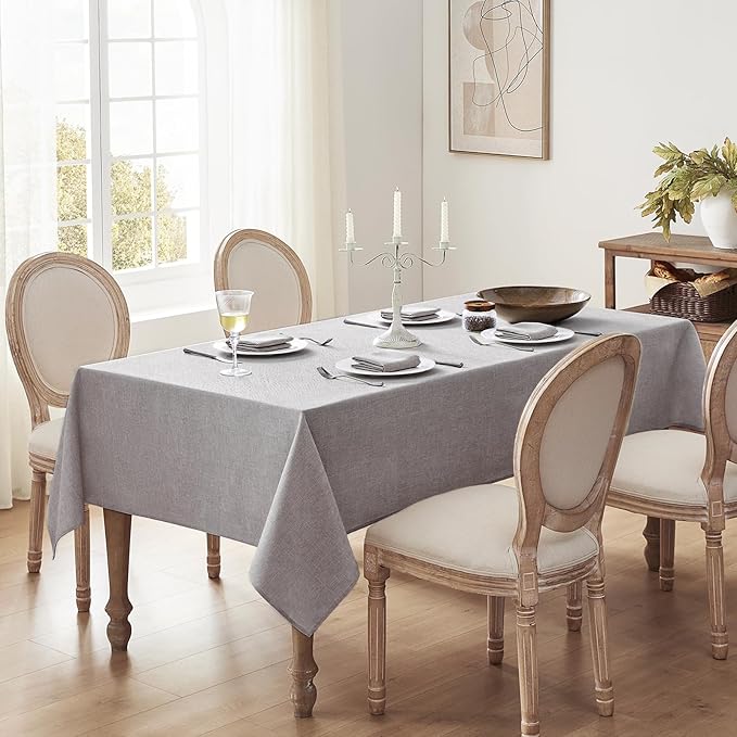 Softalker Grey Tablecloths Rectangle 70x52 Inch Linen Textured Outdoor Table Cloth Stain and Wrinkle Resistant Table Cover for Spring,Easter,Summer,Party,Garden,Coffee Modern Decor Small Tabletop