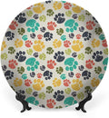Ceramic Plates, Dog Lover Decorative Ceramic Plates, Cute Hand Drawn Paw Print Doodles, 10 Inch, Household Plates Decorative, Multicolor