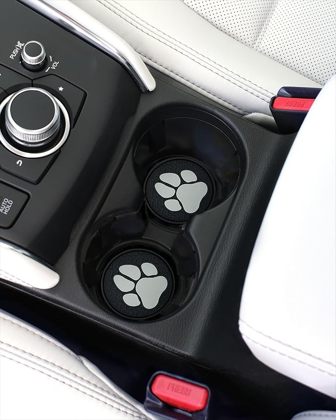 Paw Print Automotive 3D Textured Silicone Coasters (2.6" Diameter) | Universal Fit for All Cars, Trucks, SUVs & More | Non-Slip Durable | Set of 2