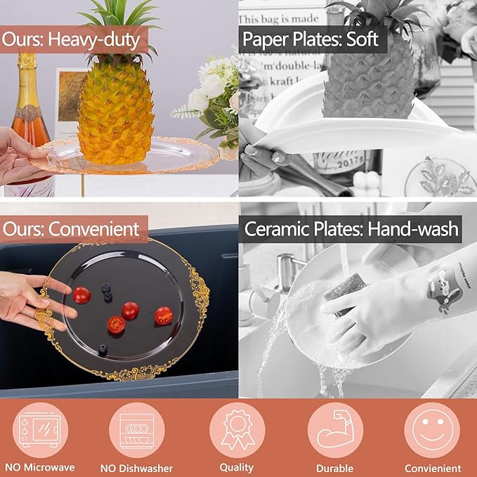 Hioasis 175pcs Pink and Gold Plates - Pink Party Plates for 25 Guest, Include 50 Heavy-duty Plates(20% Thicker Than Standard), 75 Cutlery Set, 25 Napkin, 25 Cups