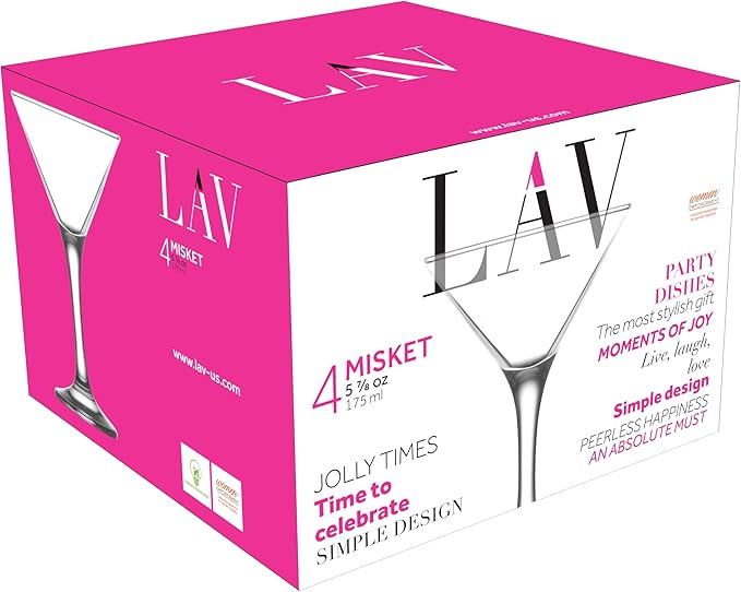 LAV Martini Glasses Set of 4 - Martini Cocktail Glass Set 6 oz - Cosmopolitan Glasses for Elegant Cocktails - Classic Cocktail Glasses with Chic Design for Home Parties