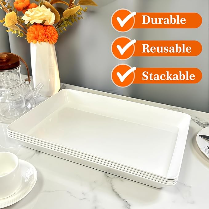 Serving Tray Platter, 17.5'' x 11.5'' x 1.6'', 4 Pcs Food Tray for Veggie Fruit Snack Dessert Cookie Cheese, Food Trays for Party Supplies Display, Large Platters for Serving Food, BPA Free