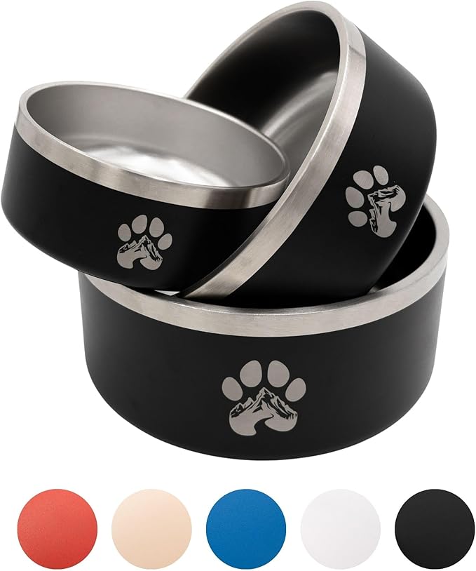 Stainless Steel Dog Bowl for Small-Large Dogs | Double Wall Insulated, Non-Slip Base Heavy Duty Water and Food Bowls for Dogs & Cats | Pet Safe BPA Free & Dishwasher Safe | 32 Oz - Red