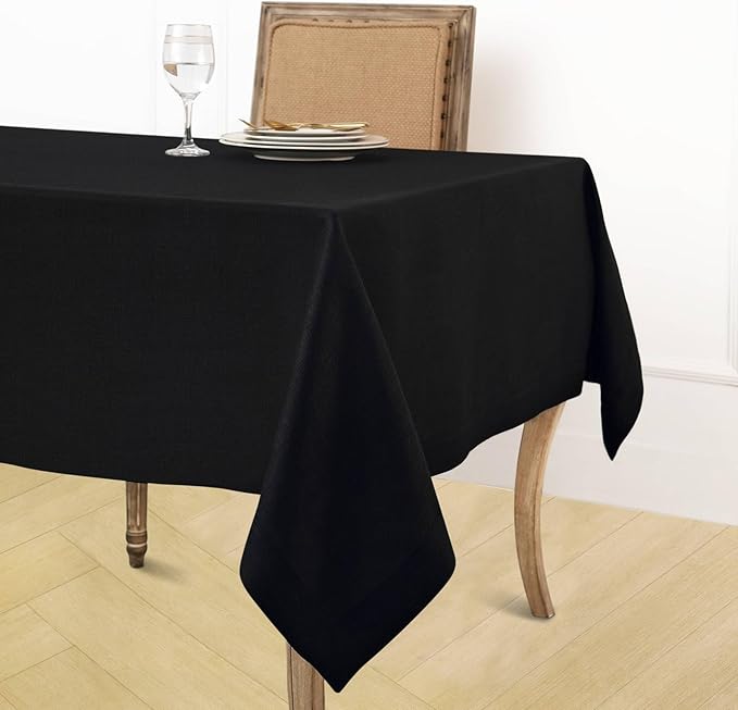 Solino Home Linen Black Tablecloth 60 x 90 Inch - 100% Pure Linen Rectangular Tablecloth - Machine Washable Table Cloth for Winter, Easter - Fete