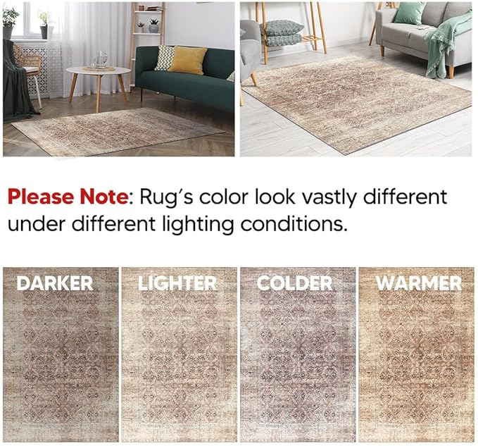 Keen Home Design 4x6 Rug - Machine Washable Area Rug with Non-Slip Backing, Ideal for Living Room, Dining Room, Bedroom - Vintage, Easy Clean, Durable, Low Pile - (4' x 6')