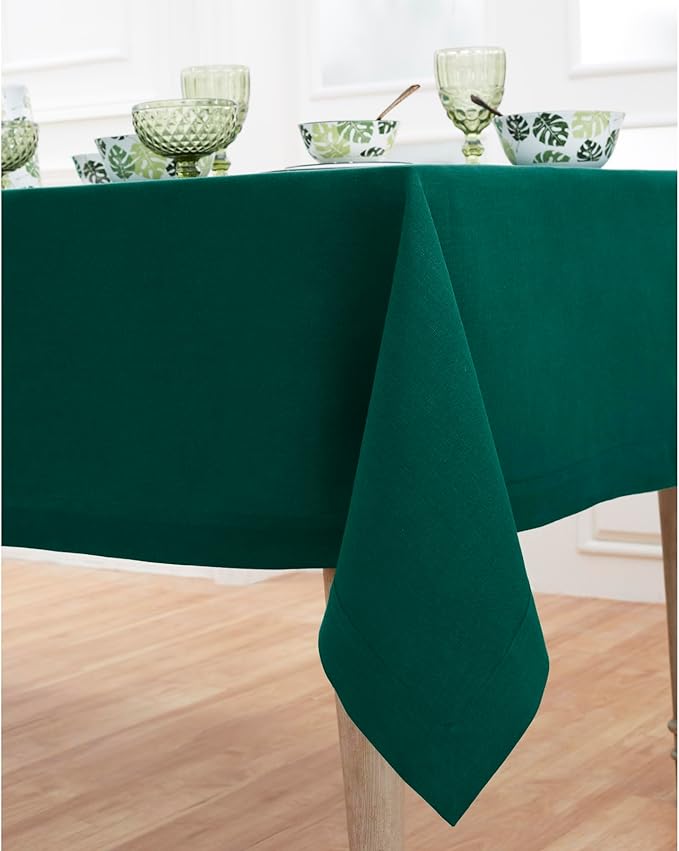 Solino Home Linen Tablecloth for Rectangle Tables 60 x 108 Inch - 100% Pure Linen Rainforest Green Table Cloth - Fete, Machine Washable Cloth Tablecloth for Winter, St Patricks Day