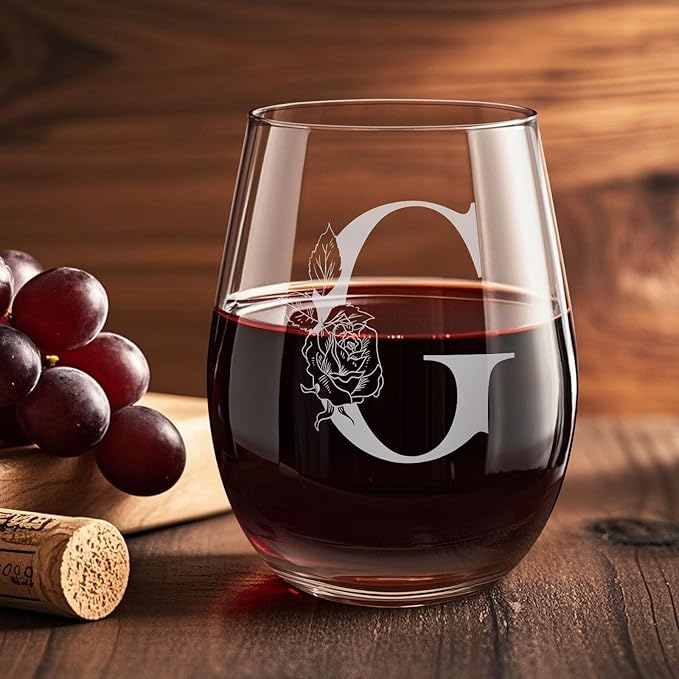 Valentines Day Gifts for Her, Gifts for Women Her Friend Mom Grandma Wife Sister Bridesmaid Nurse, Birthday Galentines Mothers Day Christmas, Personalized Initial Customized Wine Glasses 18OZ(G)