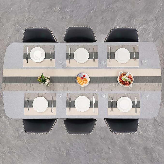 Placemats Set of 8, Vinyl Woven Place Mats Indoor Set of 8 Washable Wipeable PVC Table Mats Heat-Resistant Non Slip Placemat for Kitchen Dining Outdoor Table (Beige Dark Gray, Set of 8)