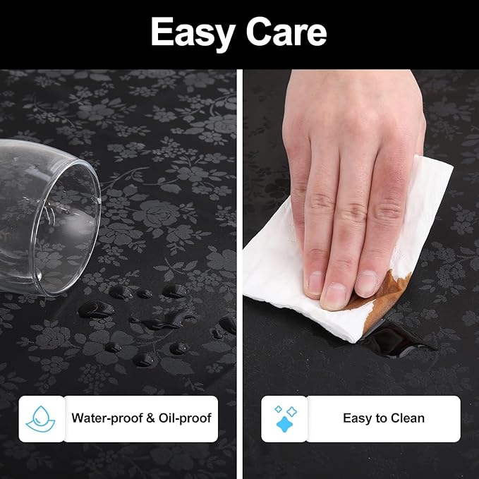 Smiry Rectangle Table Cloth, Waterproof Heavy Duty Vinyl Tablecloths, Wipeable Washable Table Cover for Kitchen and Dining Room (Black, 70" X 90")