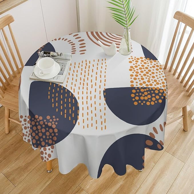 Abstract Modern Art Mid Century Round Tablecloth, Mid Century Rustic Boho Art Pattern Tablecloth for Home Party Dining Room Kitchen Decor 50Inch(127cm)
