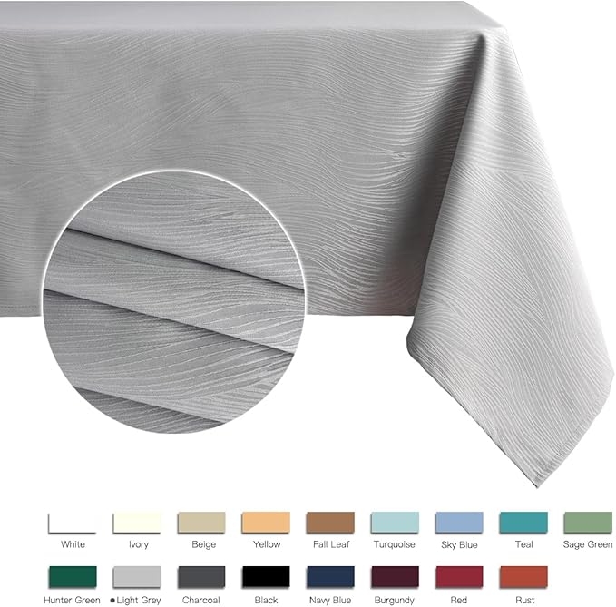 maxmill Jacquard Tablecloth Swirl Design Spillproof Wrinkle Free Heavy Weight Soft Table Cloth Decorative Fabric Table Cover for Outdoor and Indoor Use Oblong 60 x 120 Inch Light Gray