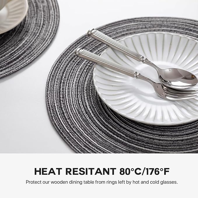 Round Placemats Set of 12 Woven Placemats Washable Braided Table Mats for Dining Table Heat Resistant Non-Slip Circle Place Mats(Mixed Gray)