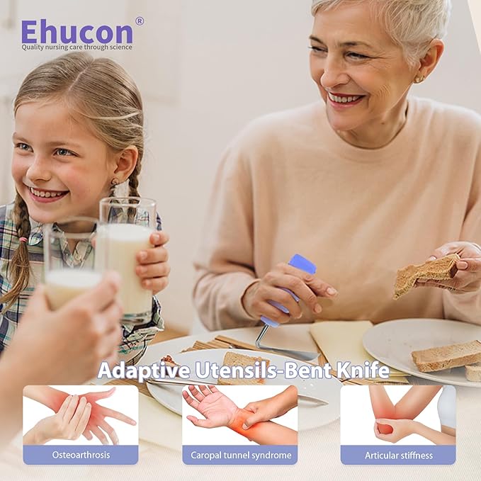 Adaptive Utensils Angled Spoon and Fork for Hand Tremors Parkinsons,Weighted Utensils with Non-Slip Easy Grip Handles for Independent Eating (1pcs Knife+1pcs Fork+1 pcs Spoon,Purple,Right Hand)