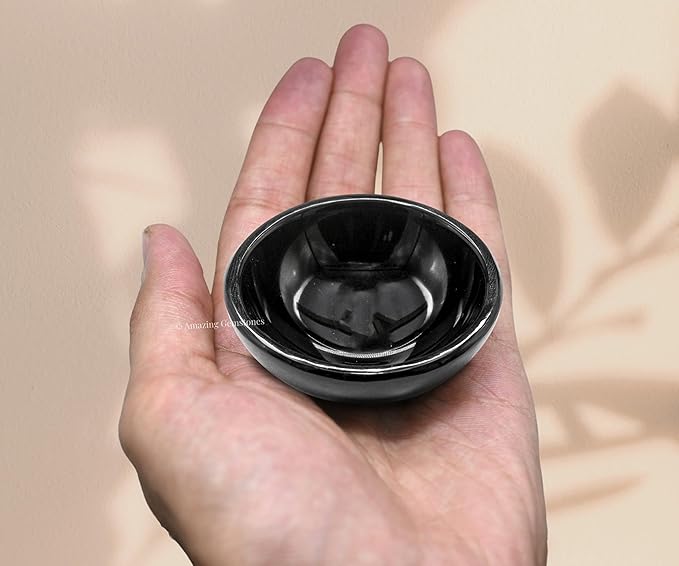 Black Obsidian Crystal Bowl - 2 Inch Decorative Bowls for Room and Home Decor - Gemstone Healing Crystals for Elegant Display, Positive Energy Balance and Gift