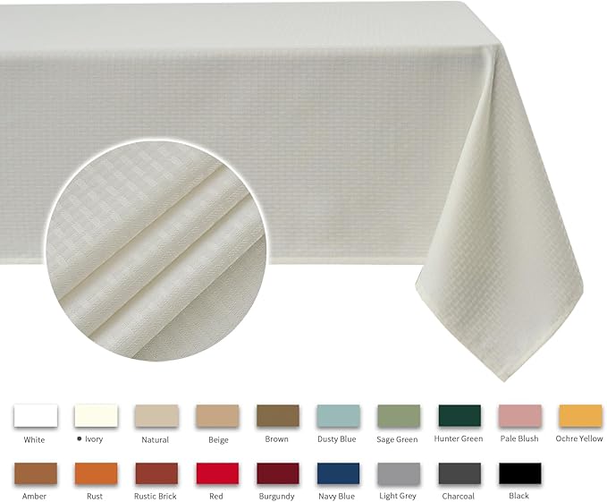 maxmill Square Tablecloth Water Resistance Antiwrinkle Spill Proof Weaved Texture Table Cloth, Decorative Fabric Table Cover for Banquet Parties Event Holiday Dinner, 70 x 70 Inch, Ivory