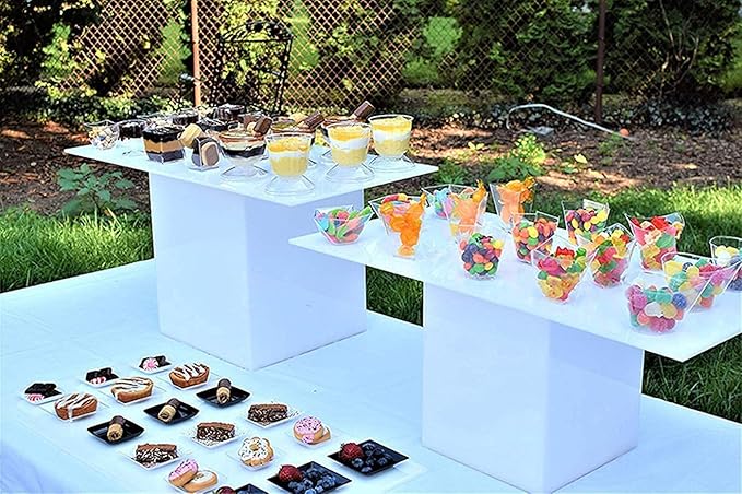 100 Packs Clear Dessert Plates Plastic Appetizer Plates Dessert Dishes Tasting Spoons Mini Plates Serving Plate Reusable Disposable Asian Spoons Small Catering Dessert Bowls for Party