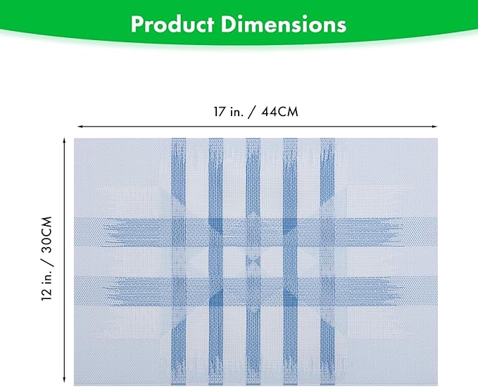 Winknowl Placemats Set of 8, Heat Resistant Stain Resistant Woven Vinyl Insulation Place mats, Durable Washable Elegant Table Mats for Kitchen Dining Table Decor (Geometric Blue)