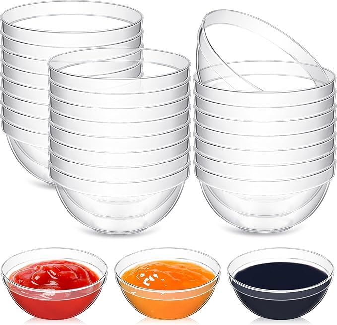 30 Pcs 3" 2.6 oz Small Clear Plastic Bowls Mini Meal Prep Bowl Round Stackable Ingredient Containers for Dipping Sauce, Spice, Nuts, Snack, Ice Cream, Candy Dishes, Dessert