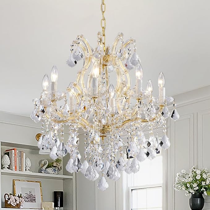 Modern Gold Chandelier Light Fixtures - 8 Lights Luxury Crystal Chandeliers for Dining Room, Kitchen Island, Living Room, Bedroom