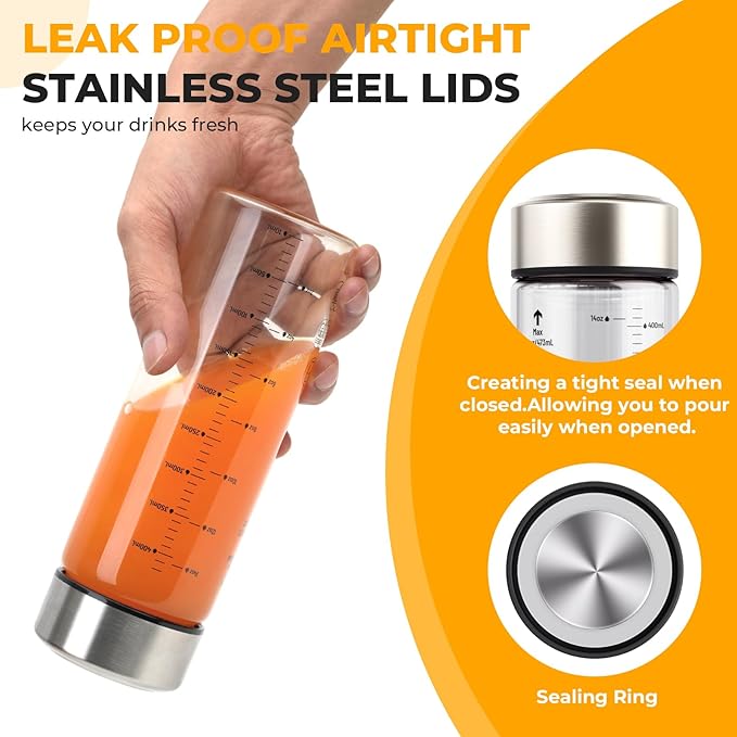 Sursip 12 oz Glass Juice Bottles – 4 Pack Wide Mouth Bottles with Stainless Steel Lids – Leakproof, BPA Free, Heat-Resistant Borosilicate Glass for Juicing, Smoothies, Milk, Protein, Beverage Storage