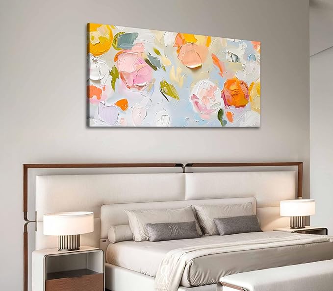 ADJUVANT Wall Art Impressionist Floral 48"L x 24"W, Colorful Flowers Canvas Painting Vibrant Blooms Artwork Soft Hues Prints Botanical Pictures Wall Decor for Living Room Bedroom Dining Room Home Office