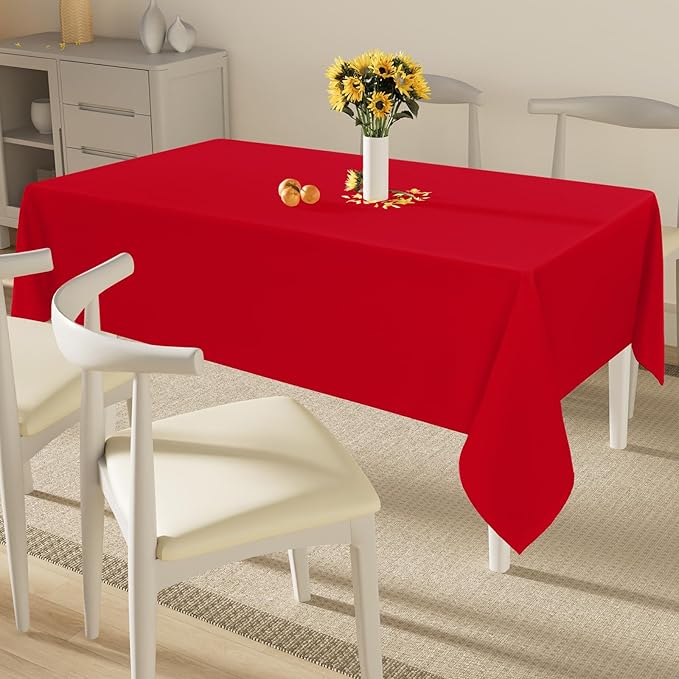 Smiry Rectangle Table Cloth, Waterproof Anti-Scratch Polyester Tablecloth, Decorative Washable Fabric Table Cover for Dining, Buffet, Parties and Outdoor, 60x140, Red