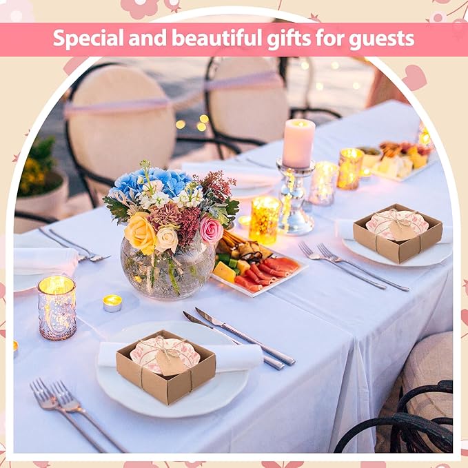 48 Pcs Wedding Favors for Guests Small Ceramic Bowl Bulk Gifts Set 3.3 Inch Floral Design Mini Dipping Sauce Dish with Card Box for Bridal Pooja Baby Shower Birthday Guest Gift (Pink)