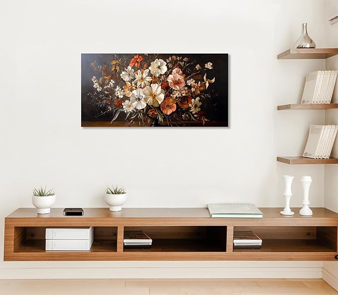 ADJUVANT Wall Art Vintage Floral Bouquet in Vase 60"L x 30"W, Flowers Canvas Painting Botanic Artwork Retro Blossoms Prints Graceful Floral Wall Decor for Living Room Bedroom Dining Room Home Office