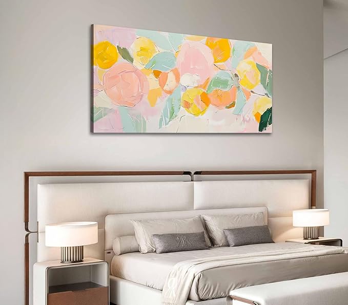 ADJUVANT Wall Art Impressionist Colorful Floral 40"L x 20"W, Bright Blooms With Pastel Leaves Canvas Painting Lively Petals Artwork Prints Floral Wall Decor for Living Room Bedroom Dining Room Home Office