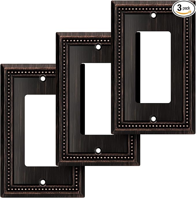 Henne Bery Sunken Pearls Heavy Duty Decorative Wall Plate Switch Plate Outlet Cover (Single Decorator, 3 Pack, Aged Bronze)