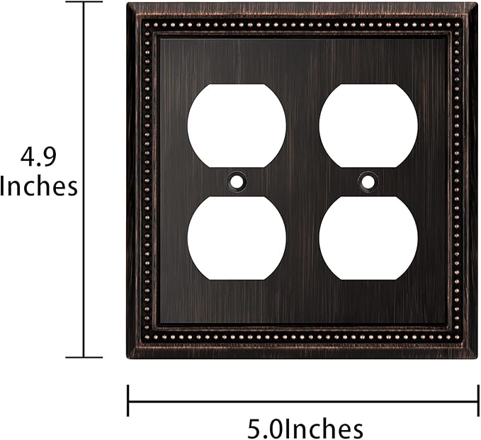Henne Bery Sunken Pearls Decorative Wall Plate Switch Plate Outlet Cover (Double Duplex, Aged Bronze)