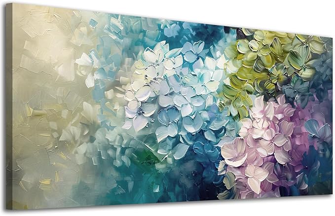 ADJUVANT Wall Art Impressionist Colorful Hydrangea 60" L x 30" W, Vibrant Hydrangea Blooms Canvas Painting Lush Petals Artwork Prints Floral Wall Decor for Living Room Bedroom Dining Room Home Office