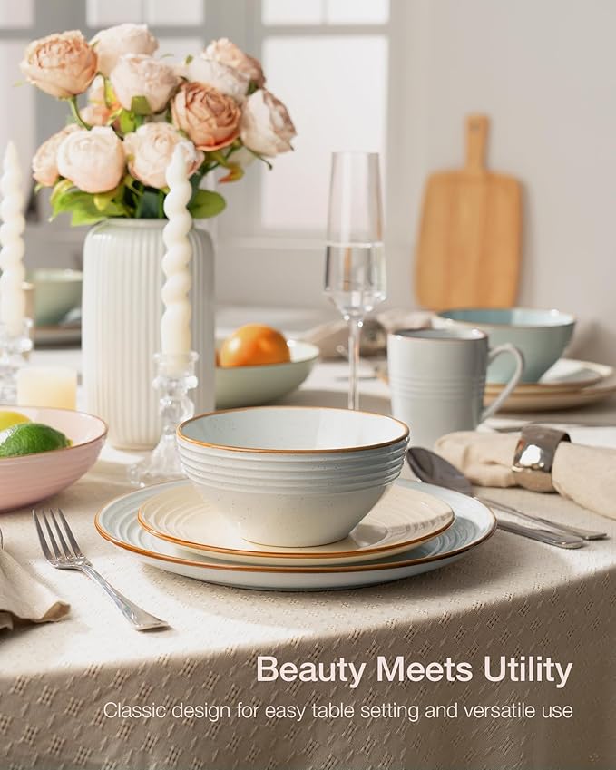 Famiware Jupiter Dinnerware Set, Plates and Bowls Dish Sets for 8 (24 Pieces), Microwave and Dishwasher Safe Stoneware Speckled Tableware, Chip and Scratch Resistant, Multi-color