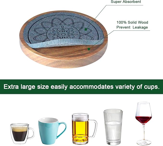 5 Pack Coasters for Drinks Absorbent, Coasters for Coffee Table with Holder, Non-Slip, Non-Stick, Suit for Kinds of Cups 4.3 inch Gray