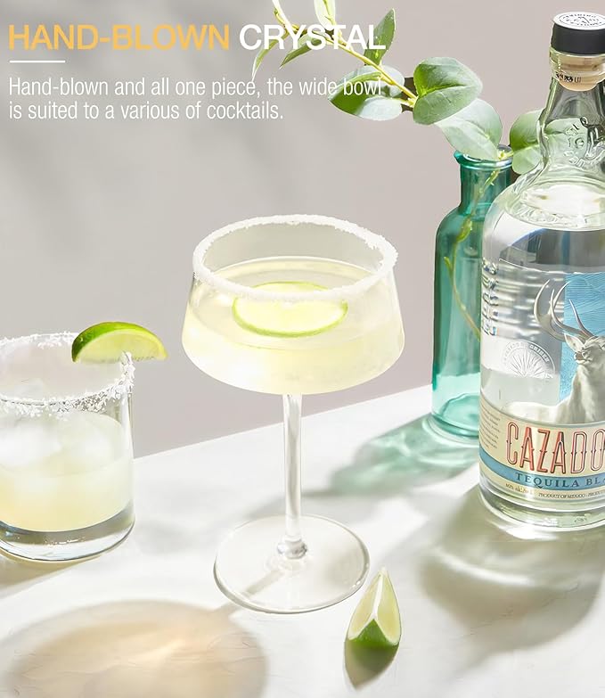 LUNA & MANTHA Coupe Glasses Set of 4, Martini Glasses Hand Blown Premium Crystal Cocktail Glassware for Manhattan, Margarita, Espresso Martini, Birthdays, Housewarming Gift,8oz Clear