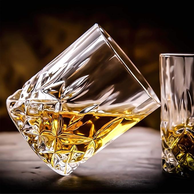 Set of 4 Crystal Old Fashioned Whiskey Glasses, 11 Oz Unique Bourbon Tumblers, Ultra-Clarity for Vodka, Scotch and Cocktails (4SET)