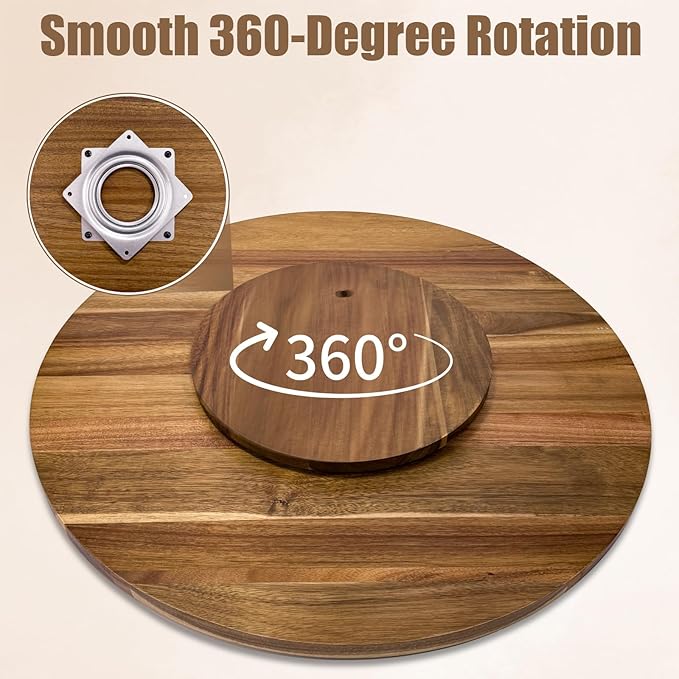 30'' Acacia Wooden Lazy Susan with 360 Rotation for Dining Table Top,Extra Large Wooden Serving Tray with Heavy Duty Rotating Wheel for Kitchen,Dining Table