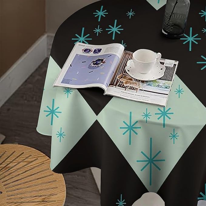 Retro Bohemian Mid Century Round Tablecloth, Abstract Modern Geometric Mid Century Tablecloth for Home Party Dining Room Kitchen Decor 50Inch(127cm)