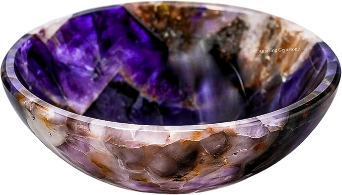 Amethyst Crystal Bowl - 3 Inch Decorative Bowls for Room and Home Decor - Gemstone Healing Crystals for Elegant Display, Positive Energy Balance and Gift