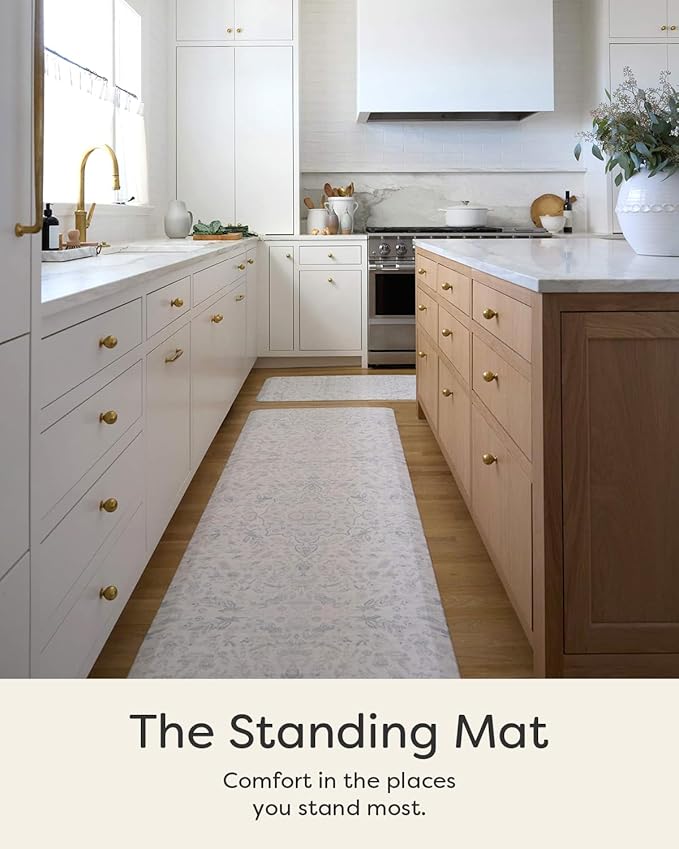 House of Noa Nama Standing Mat – Anti-Fatigue Cushioned Kitchen Mats for Floor | Ergonomic Bounce-Back Foam Kitchen Mats | Anti-Fatigue Mats for Kitchen & Standing | Emile Delft Blue | 30" x 108"