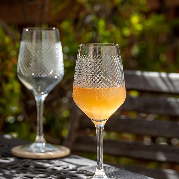 Rolf Glass Bourbon Street White Wine Glass | Set of 2 Stemmed Glasses | 10.75oz Lead-Free Tumblers | Diamond-Wheel Engraved and Polished | Classically Modern Designs | Made in the USA