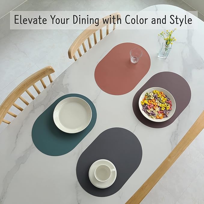 Silicone Placemats Set of 4 - Heat Resistant Washable and Wipeable Non Slip Place Mats, Waterproof Modern Dining Table Mats, Oval 16.9"x11.8"(Harmony)