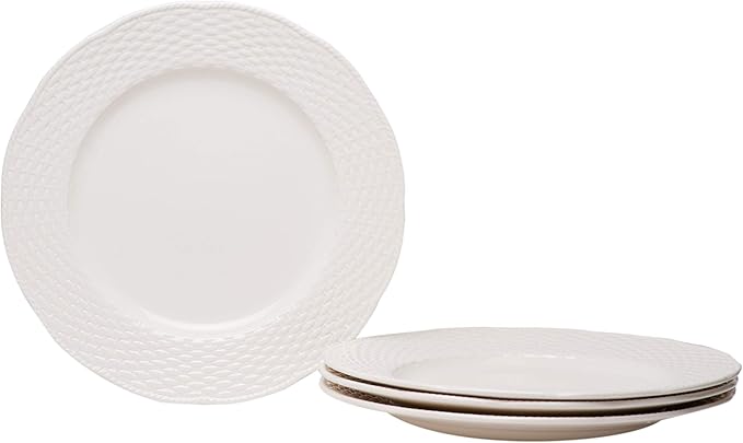 Unknown1 White Dinner Plate 11.25" (Set of 4) Off/White Textured Casual Round Stoneware 4 Piece Dishwasher Safe Microwave