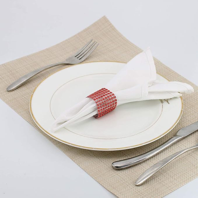 KPOSIYA Napkin Rings, Pack of 120 Rhinestone Napkin Rings Diamond Adornment for Place Settings, Wedding Receptions, Dinner or Holiday Parties, Family Gatherings (120, Red)